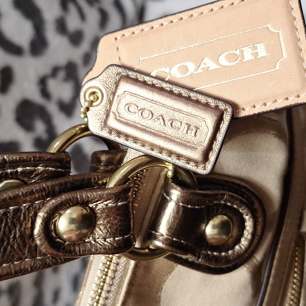 Coach Signature C Beige and Bronze Tote with Gold Shimmer - Picture 10 of 13